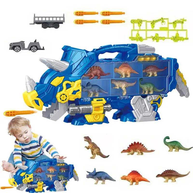 Toy Dinosaur Set Truck Toy Large Children Friction Powered Cartoon Dinosaur Truck Cute Carrier Truck Colorful Truck Set With