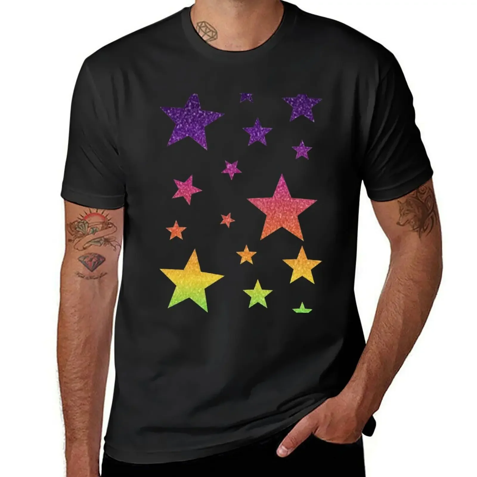 Bright Rainbow Ombre Faux Glitter Stars T-Shirt Short sleeve tee anime figures funny t shirts men