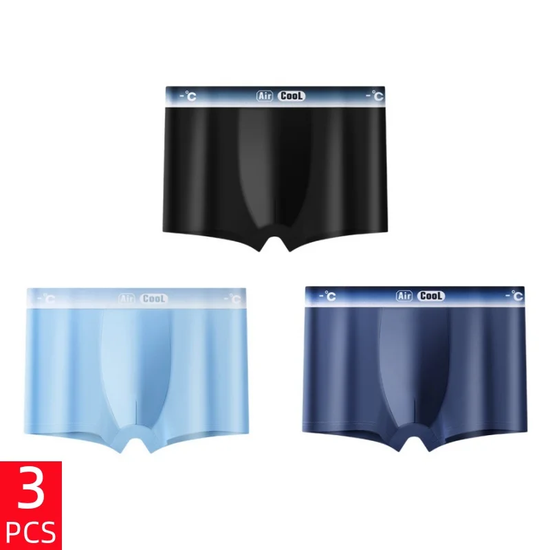 3 Stück/Set Herren Sommer Ultra-Dünne Eisseide Unterwäsche Komfortable Atmungsaktive Boxershorts Sexy Nahtlose Boxer Slips