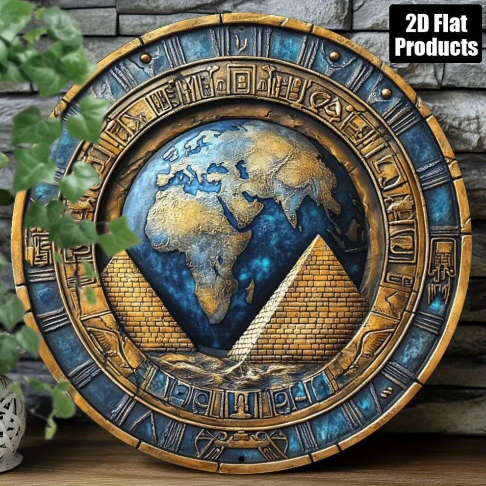 

2D Pyramid Theme Round Aluminum Sign, 1pc. Ideal gift for Parents' Day, Graduation, Halloween. Perfect for home, restaurant, caf