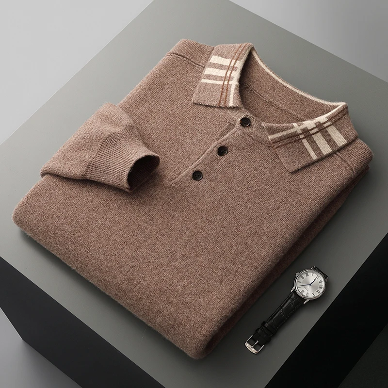 Thickened Autumn/winter new 100% Merino wool cashmere sweater Men's polo neck pullover warm bottom knit shirt top