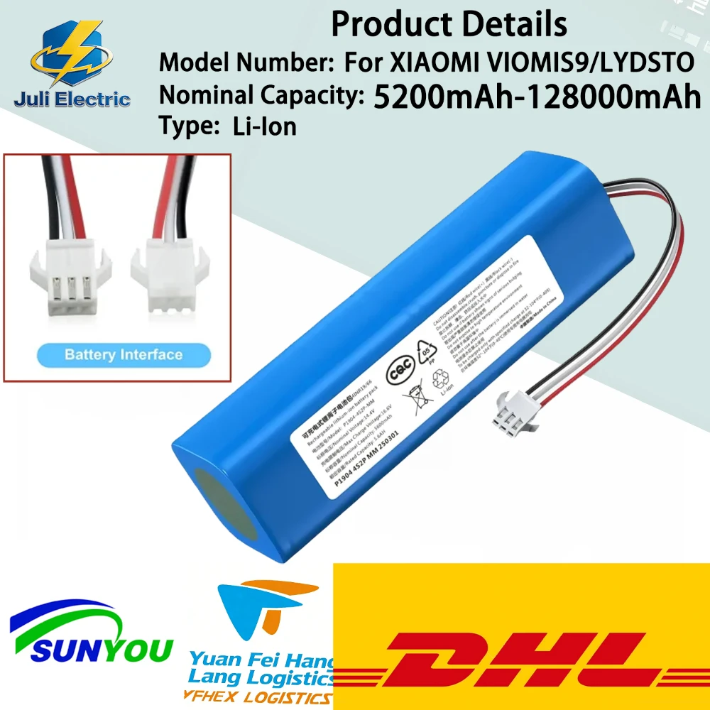 

Replacement Battery For Xiaomi Viomi S9 Lydsto R1 Roidmi Eve Plus JULI 14.4V 2P4S 5200-12800mAh Robot Vacuum Lithium Battery