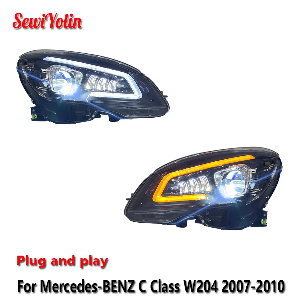 Car LED Headlight Light Assemblies For Mercedes-BENZ C Class W204 2007-2010 Auto Fog DRL Brake Turn Signal Lamp Plug and Play