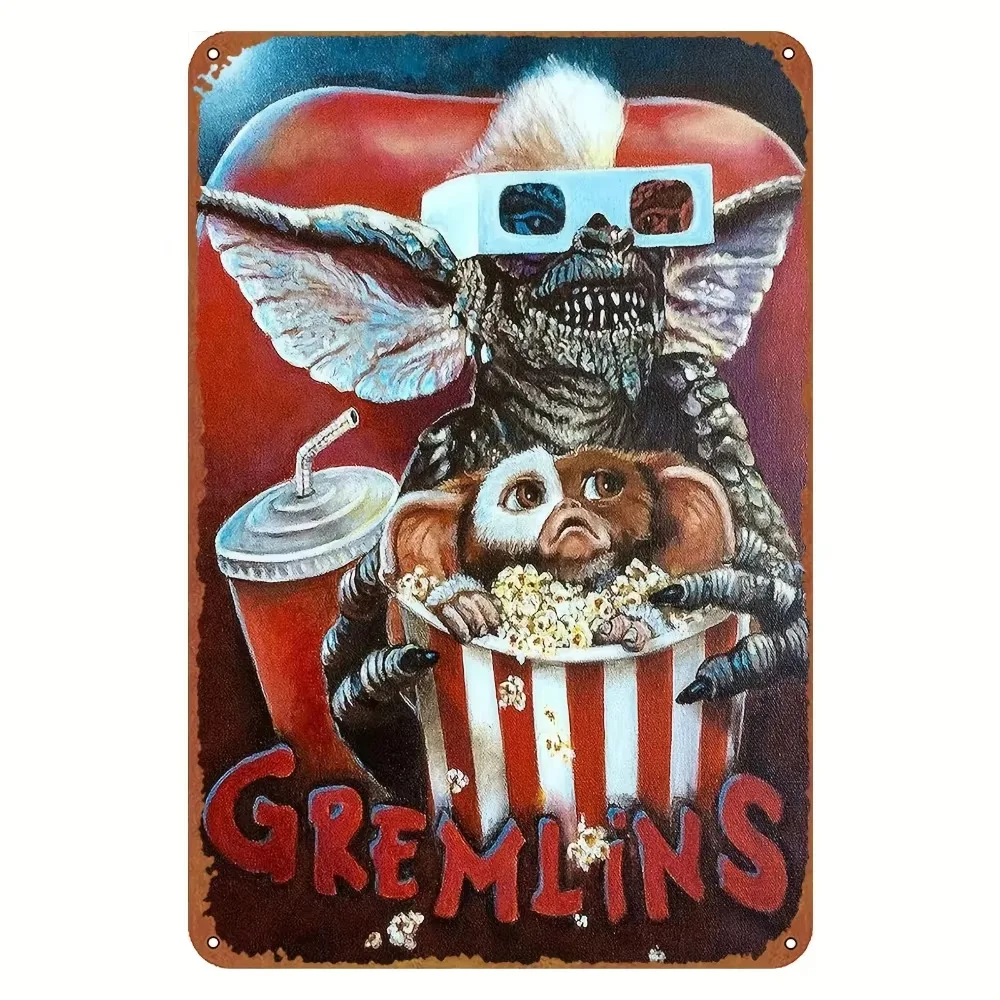 Gremlins Poster Horror Movie Poster Vintage Metal Sign Retro Tin Sign Cafe Bar Home Wall Decor Tinplate 12x8inch 20x30cm