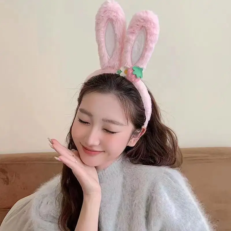 

Easter Women's cute strawberry flower headband, plush rabbit ear three-dimensional headband, home specific hair accessory