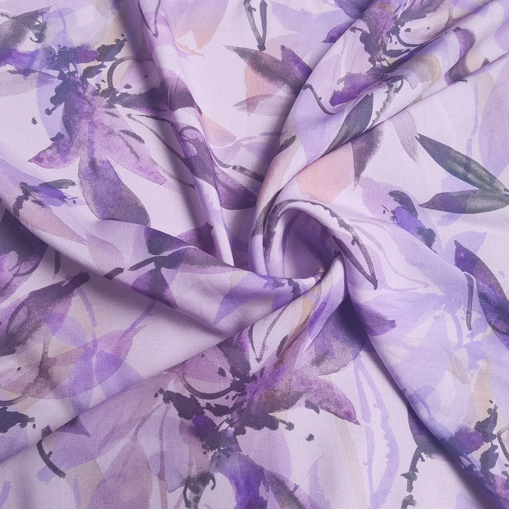 1 meter X 1.4 meter Lavender Floral Rayon Material Soft Viscose Dress Shirt Fabric Summer