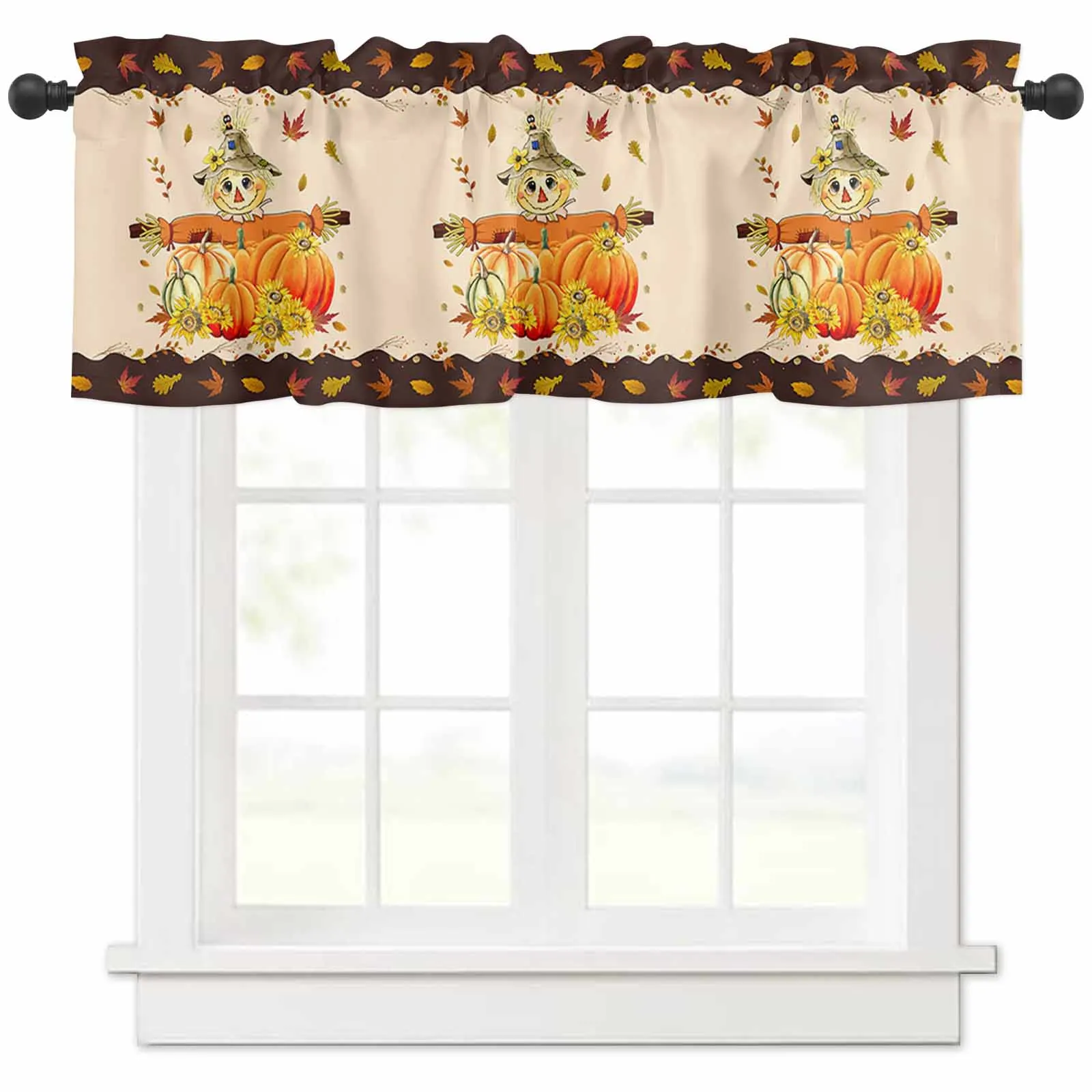 

ZEDLIYU Valances for Windows Kitchen Living Room Small Window Valance Thanksgiving Farmhouse Pumpkin Gnomes Bicycle 1 Panel