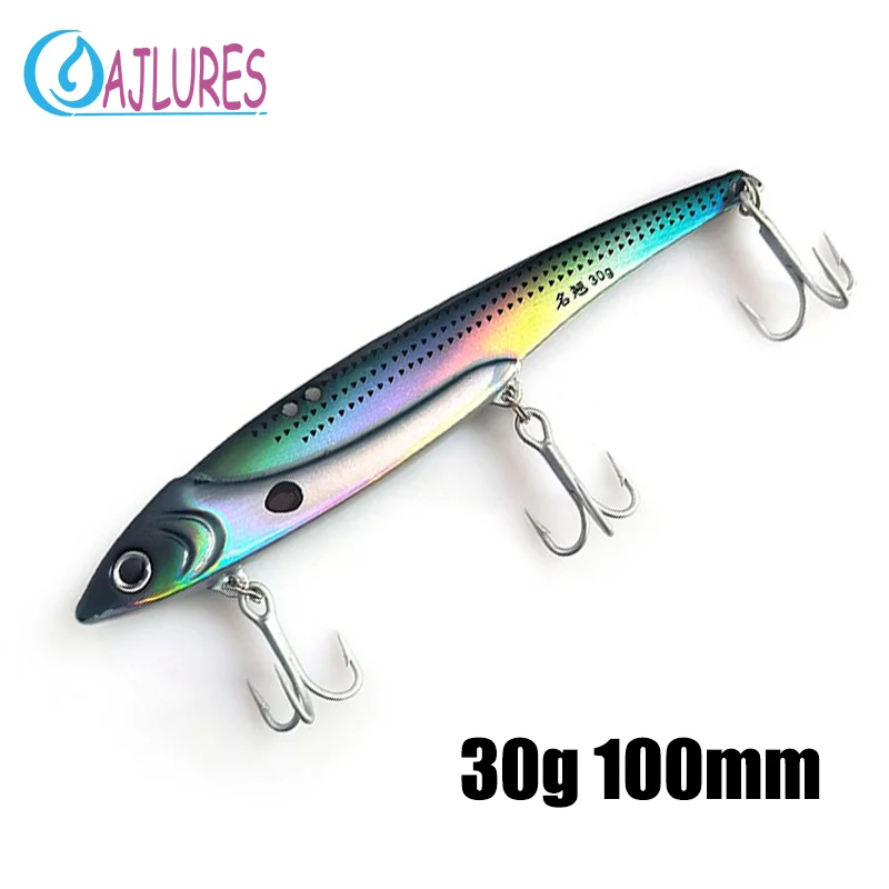 

Vibration Fishing Lure 30g 100mm Stainless steel Sinking Big Blade Long Cast Treble Hooks Spoon Sea Fishing Tackle