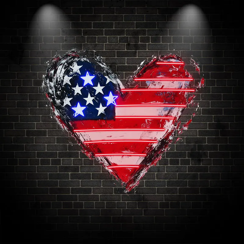 American Flag Heart Neon LED Wall Light, Patriotic USA Themed Decor Light for Home Wall, Perfect Decoration for Independence Day