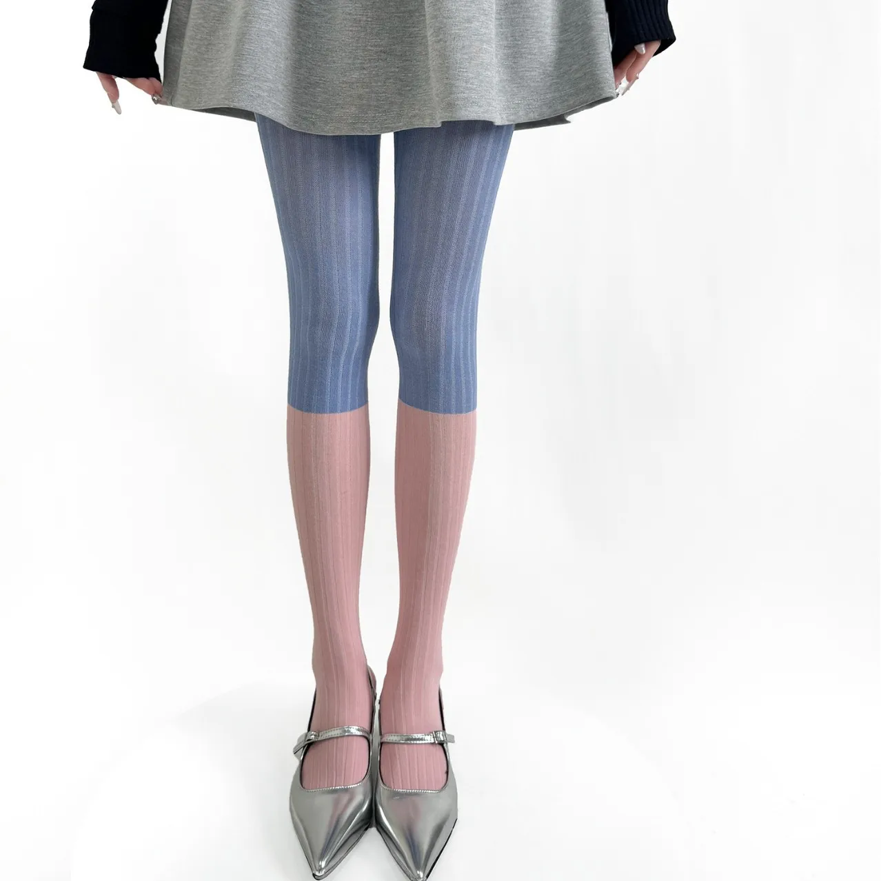 Autumn Winter Women Tights Color-blocking Wide Strip Pantyhose Women's Cotton Color-blocking European Vertical Striped Leggings
