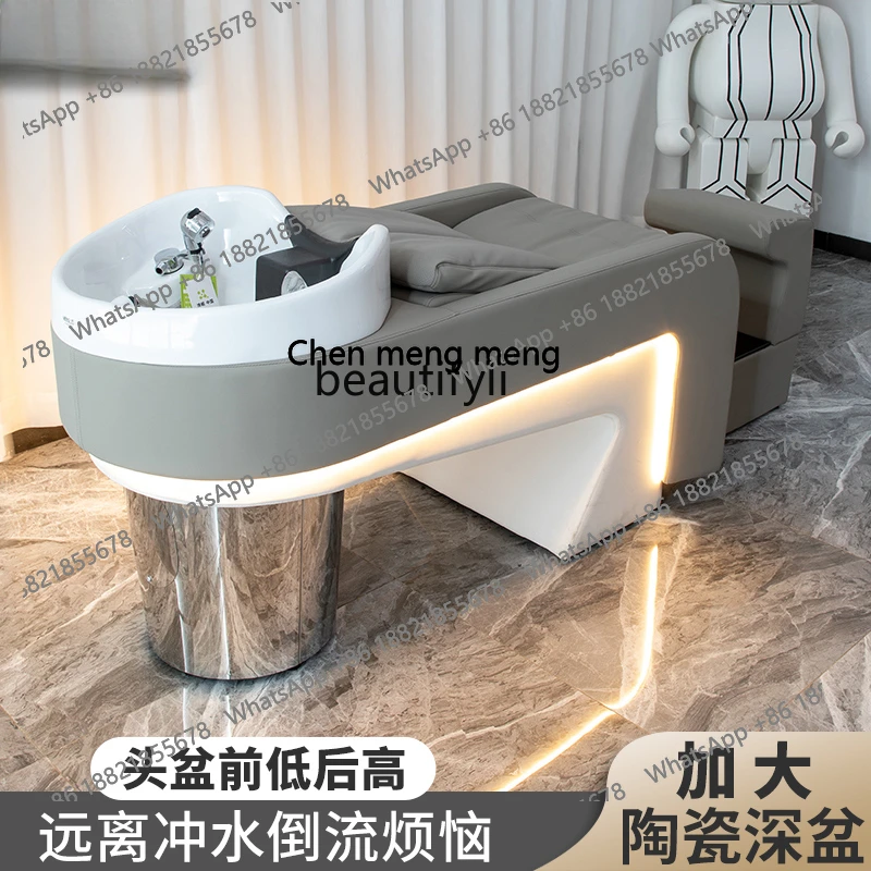 

S7486 ss High-End Barber Shop Ceramic Basin Shampoo Chair Lying Half for Hair Salon Salon Massage Flushing Bed