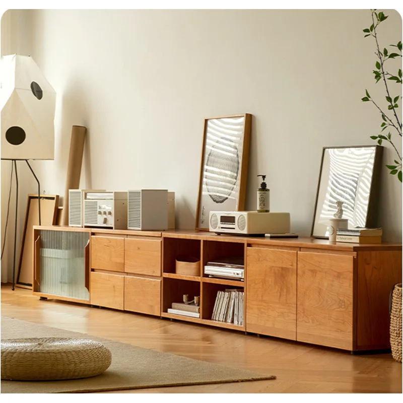 Nordic solid wood TV cabinet household small apartment floor multi-functional combination cabinet living room