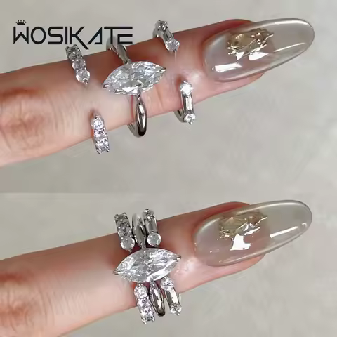 WOSIKATE Sparkling Horse-eye Zirconia Simple Three-in-one Stacked Ring For Women Silver Plated Fashion Jewellery Finger Ring
