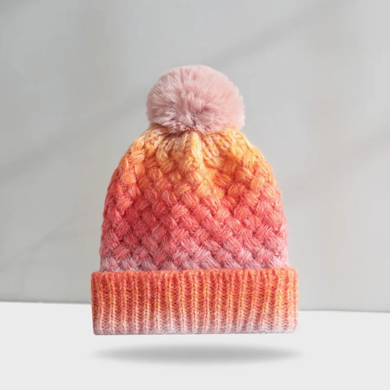 2025, neue verdickte Fleece-Strickmütze mit Farbverlauf für Damen und Herren, Outdoor-Strickmütze im Kopf-Stil, warme, gemütliche Strickmütze – Detail 5