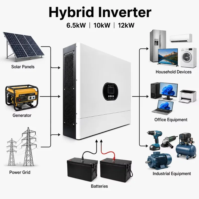6.5KW 10KW 12KW Pure Sine Wave Hybrid Inverter Dual Output For Off Grid Solar Energy Storage System