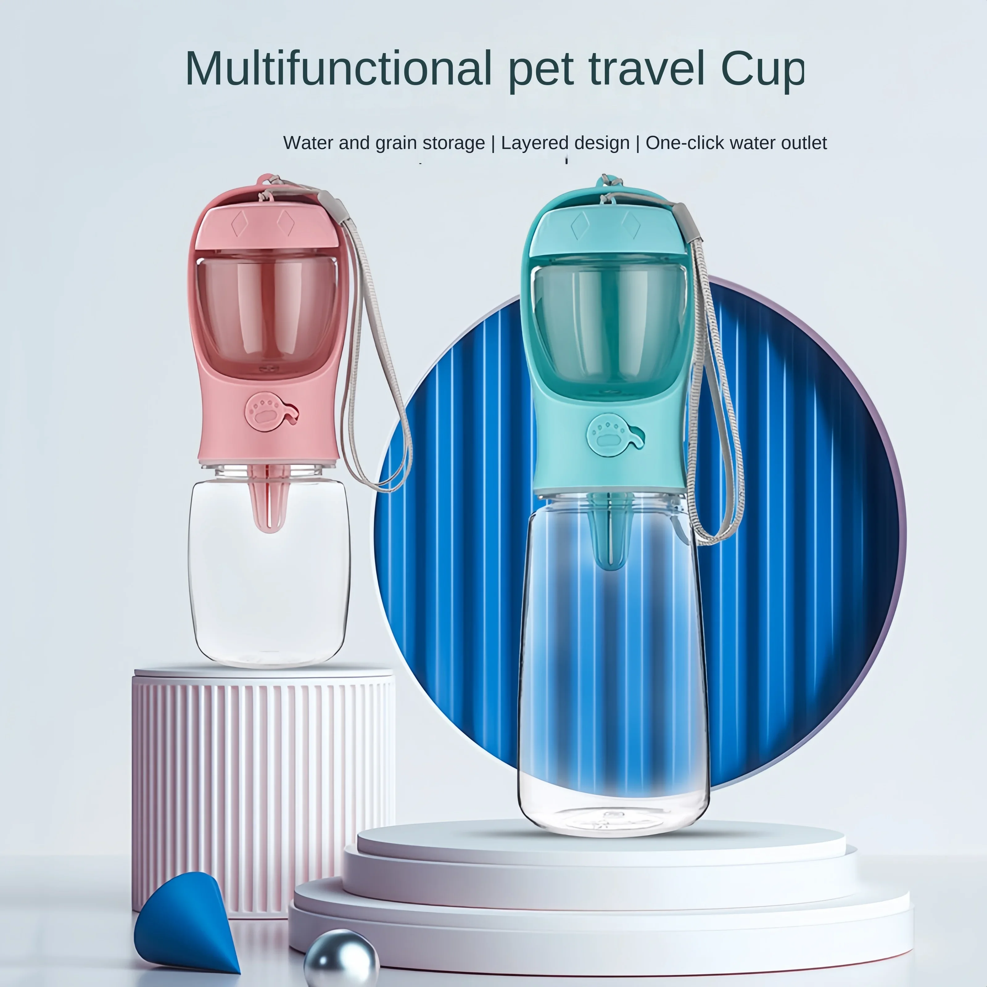 Dog Cat Portable Feeding and Watering Supplies Portable Food Grade Material Dog Travel Pet Water Cup Bottle With Food Dispenser