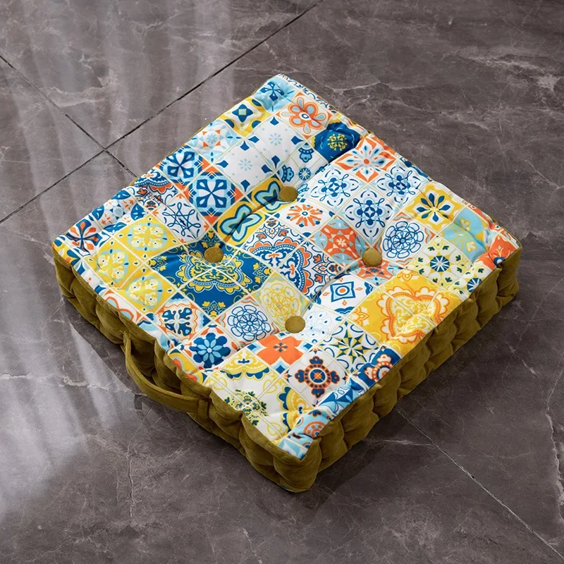 Square Seat Bohemian Cushion Mandala Floor Seat Cushion Velvet Yoga Pillow Japanese Tatami Mat for Reading Nook Party Decoration