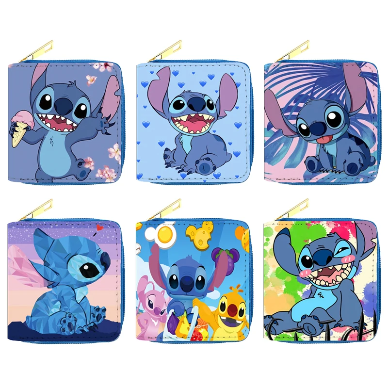 

Кошелек для монет Disney Lilo & Stitch, кошелек из полиуретана, Студенческая женская короткая сумка на молнии, кошелек с нулевой отделением для карт, сумка для хранения для мальчиков и девочек