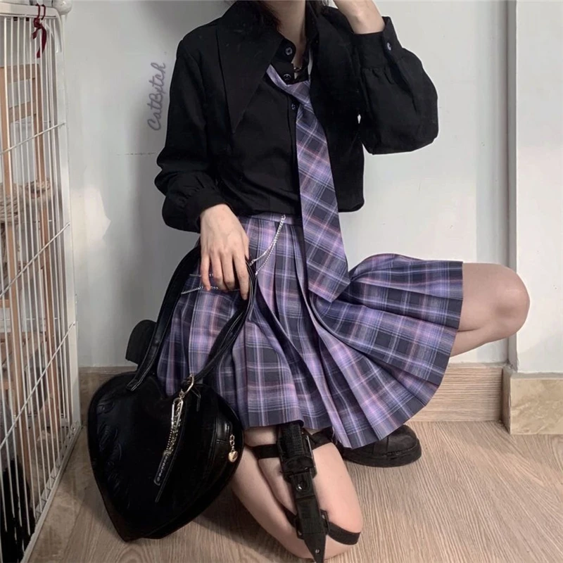 Terno de blazer curto japonês para mulheres, jaqueta uniforme, casaco de manga comprida, roupas de anime da escola JK, meninas universitárias, violeta, 2024