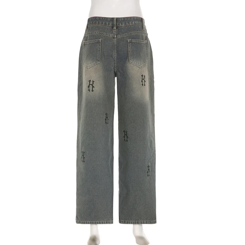 Осенние новые женские джинсы в стиле ретро со старым принтом, свободные повседневные широкие брюки с низкой талией, мешковатые джинсы