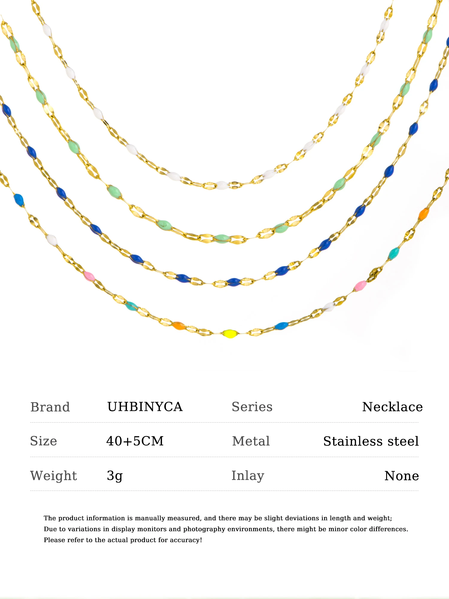Farbenfrohe Kalt-Emaille Minimalistische Halskette, 18K Vergoldete Edelstahlkette, Zierlicher Damenschmuck, Einzigartiges Geschenk für Sie – Detail 1