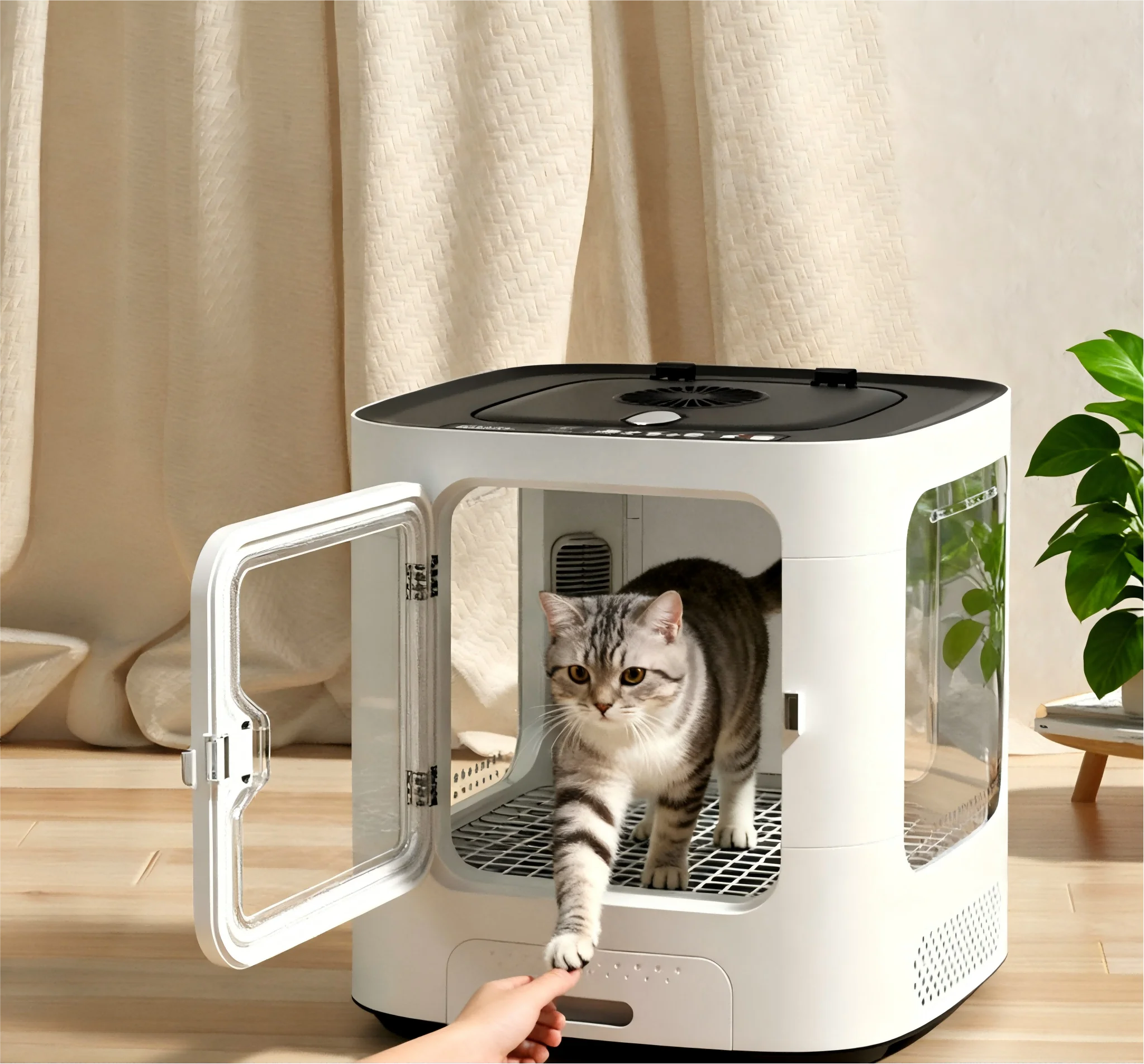 Automatic Quiet Eco-Friendly Pet Drying Box Temperature Control Transparent Door Ventilated Design Fast Charging Modern Luxury