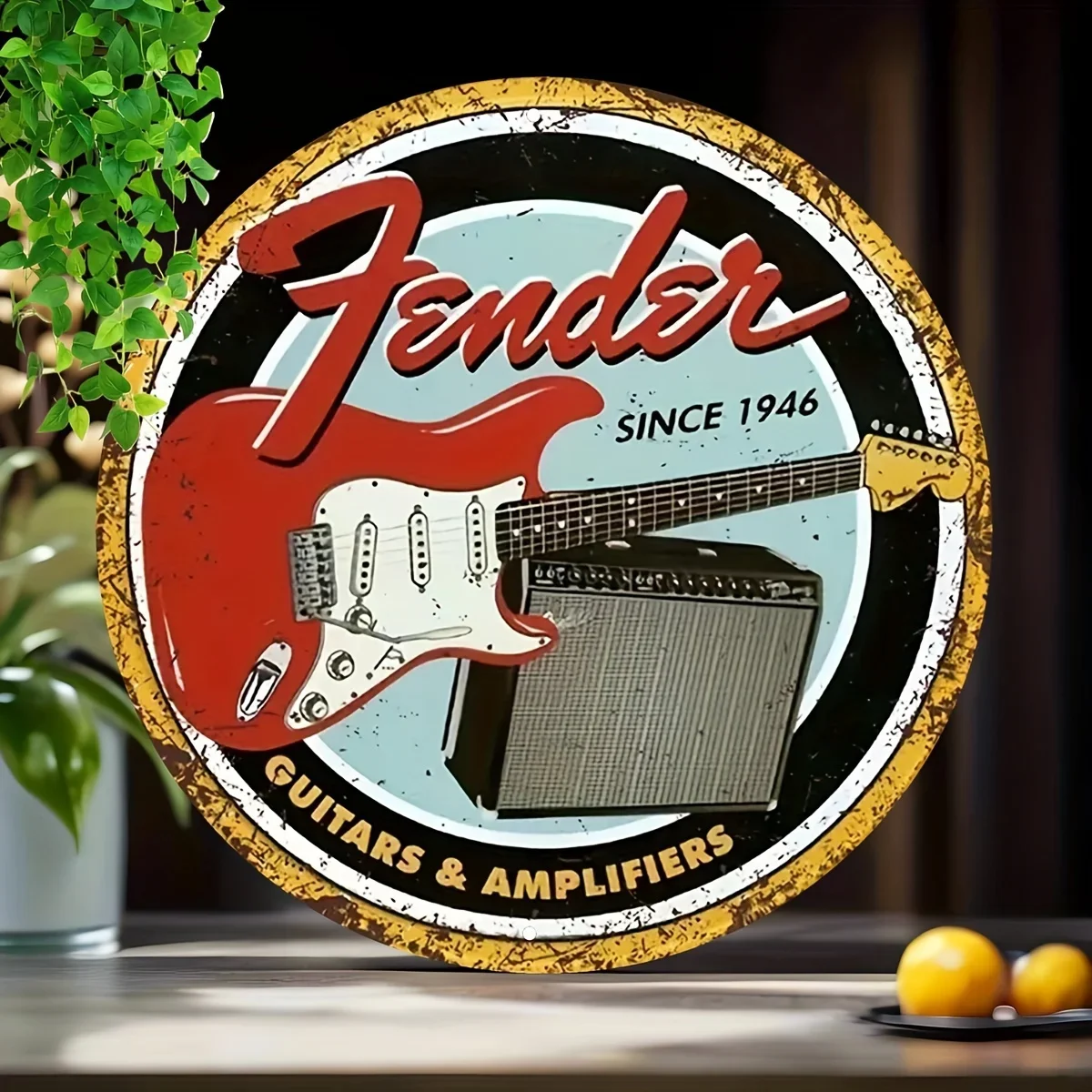 Stylish Vintage Guitar and Amplifier Metal Wall Art Sign Aluminum Decorative Plaque Ideal for Indoor or Outdoor Music Decor