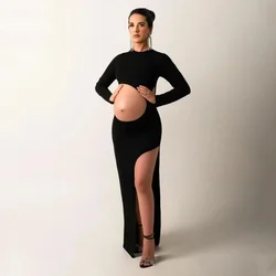 Vestidos largos de maternidad para sesión de fotos, traje de fotografía de mujer embarazada, manga larga, aberturas laterales