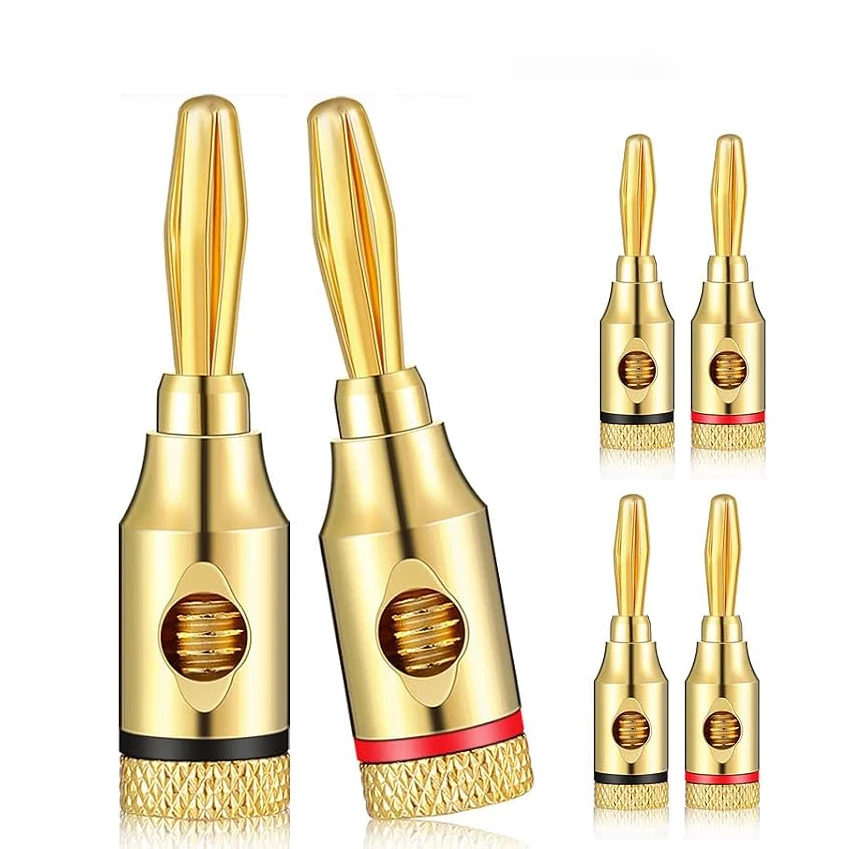 2/4Pack 4mm Gold‑Plated Banana Plugs, Screw‑Lock Speaker Wire Connectors Red & Black for Wall Plate Home Theater Amplifier Sound