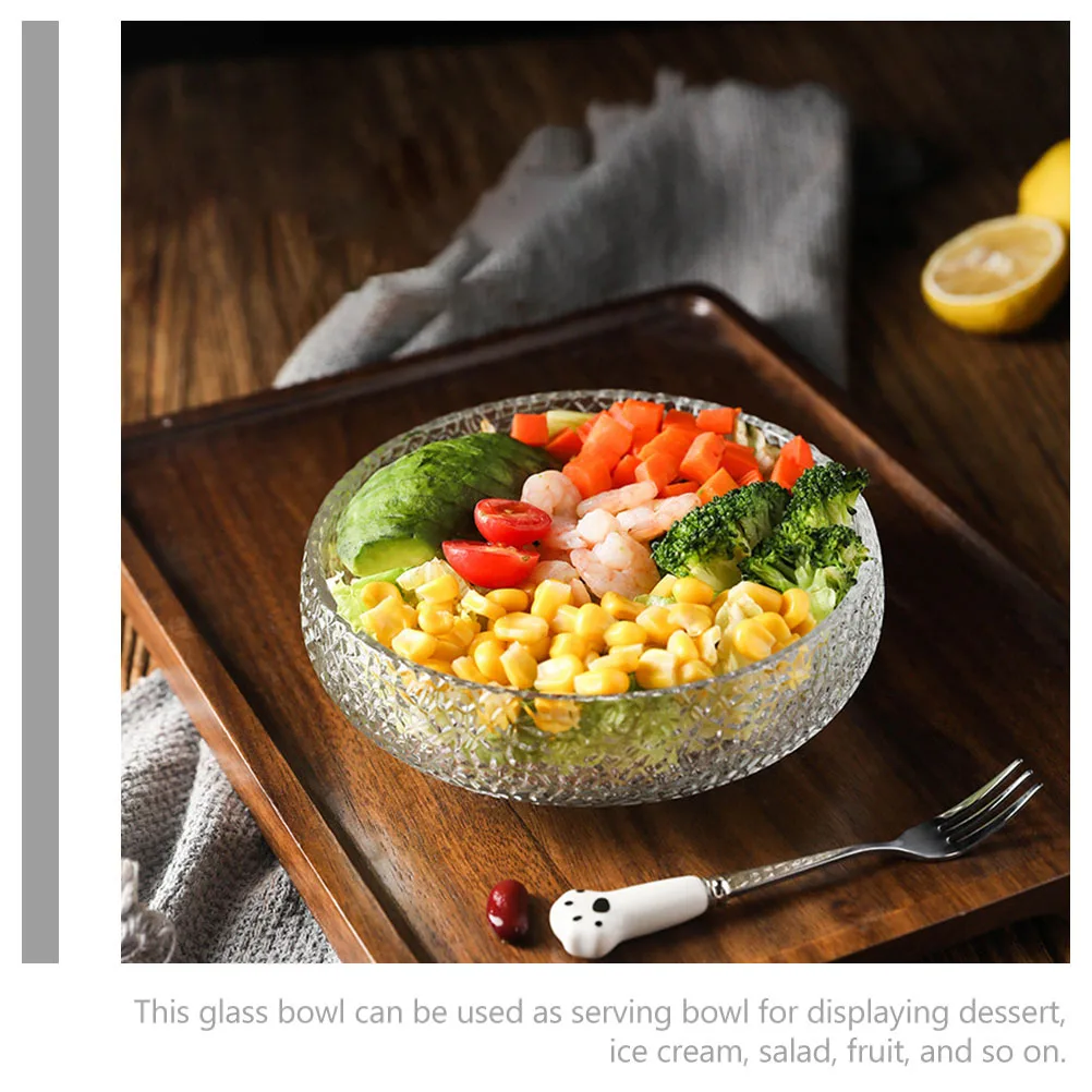 

Glass Household Salad Bowl Clear Transparent 430ml Food Dessert Fruit Serving Mixing Bowl Kitchen Tableware