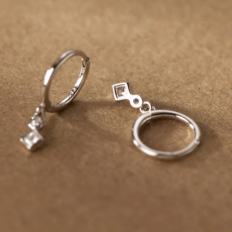 

Real 925 Sterling Silver 18k Gold Square Zircon Hoop Earrings For Charm Women Geometric Fine Jewelry Light Luxury Accessories