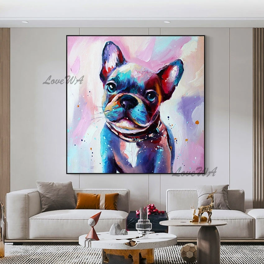 

High Quality Cute Puppy Animal Painting Handmade Wall Picture For Restaurant Custom Artwork Canvas Home Decoration Frameless