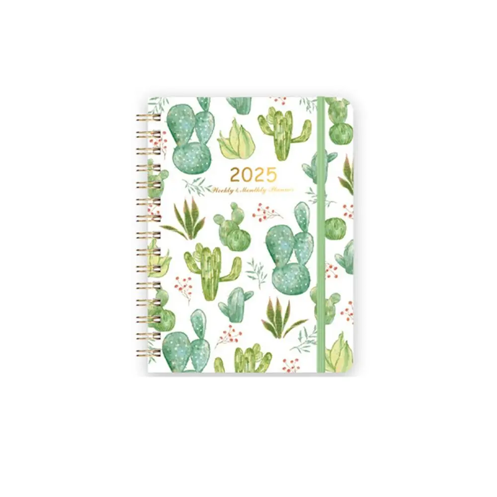 Monthly 2025 English Agenda Book Weekly Plan Loose-leaf Coil Flowers Diary Notebook Practical To Do List A5 Schedule Planner