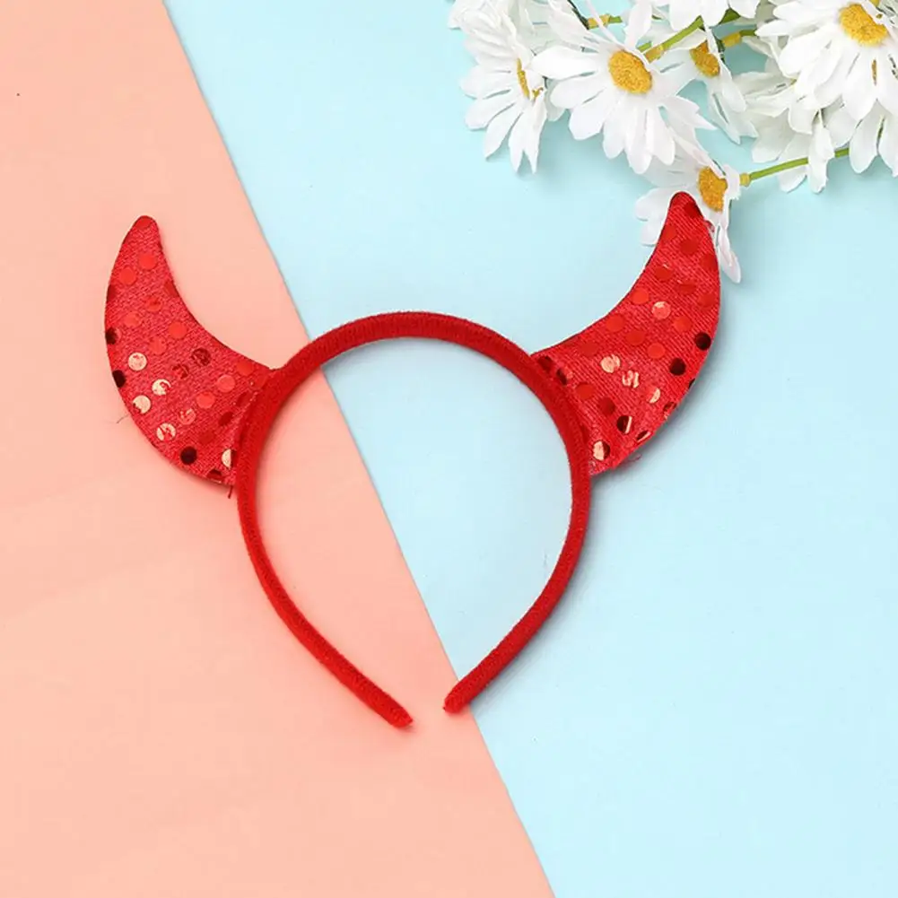 Elastic Design Headband Plush Devil Horn Headband for Cosplay Parties Halloween Handmade Lightweight Elastic Hair Hoop Accessory