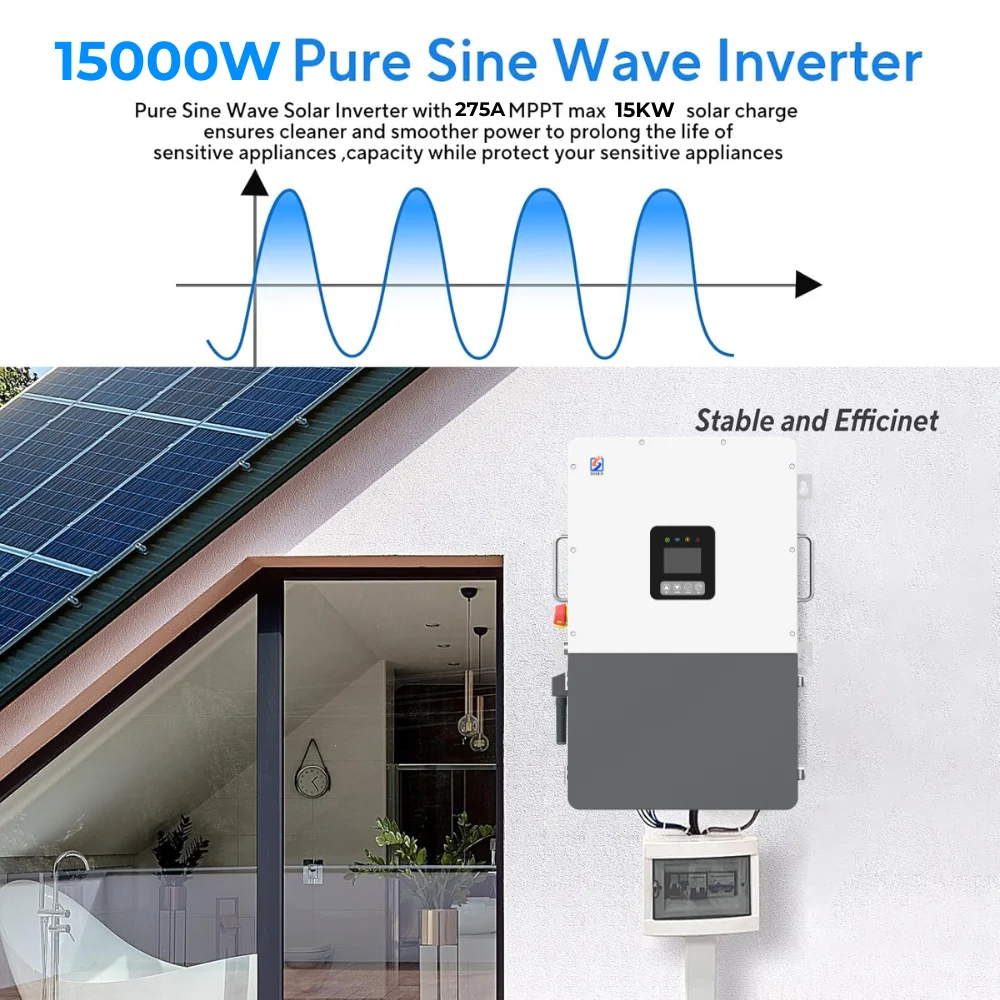 Sosen Hybrid Solar Inverter SSE-HL15K-P2SA 15000W 275A Heavy Loads DC 51.2V to AC 120V for Residential Use