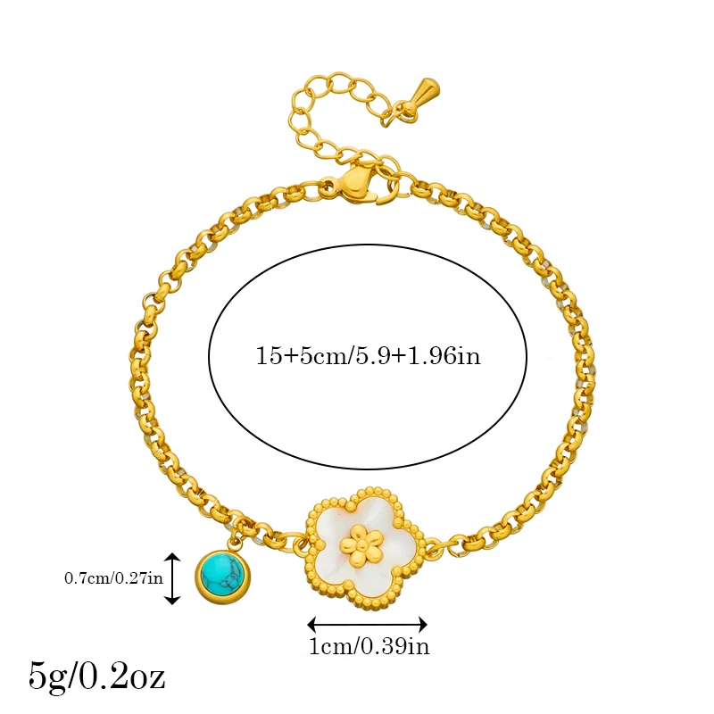 DIEYURO 316L Stainless Steel Cute White Flower Bracelet For Women New Party Gift Fashion Five-Leaf Clover Wrist Chain Jewelry