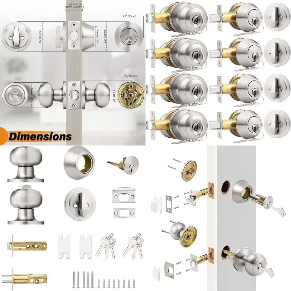 

Комплект из 4 предметов: дверная ручка и замок-защелка из сатинированного никеля, с одинаковым ключом