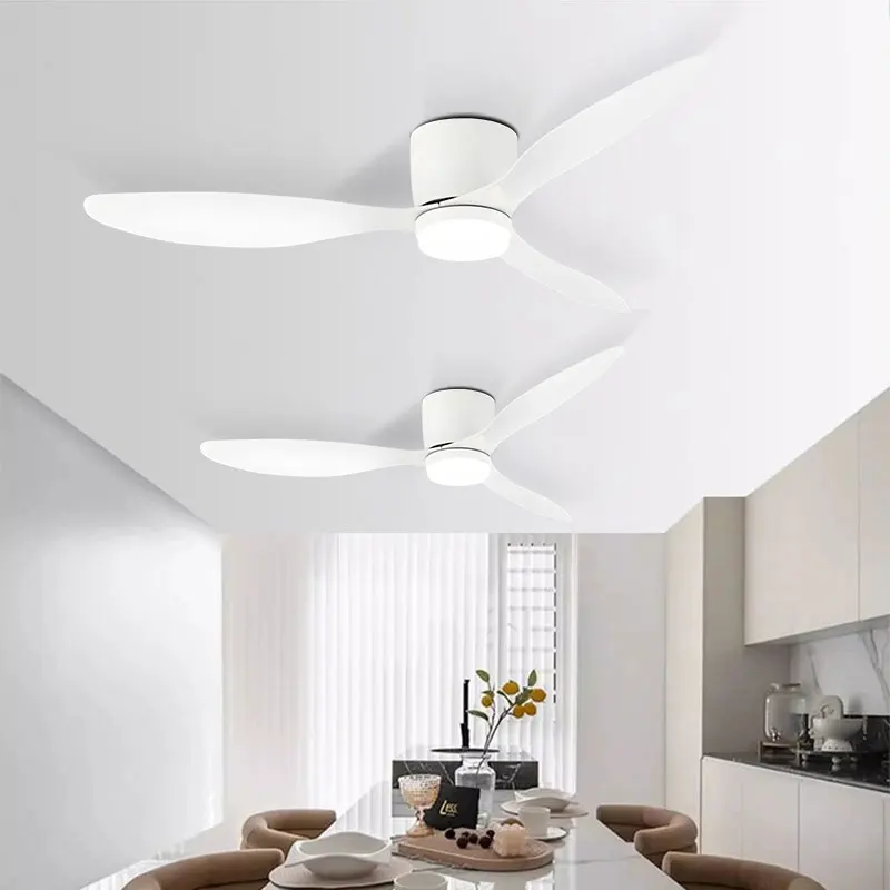 Plafonnier LED d'intérieur avec télécommande, plafonniers avec moteur CC, grand volume d'air, noir et blanc, chambre et salon