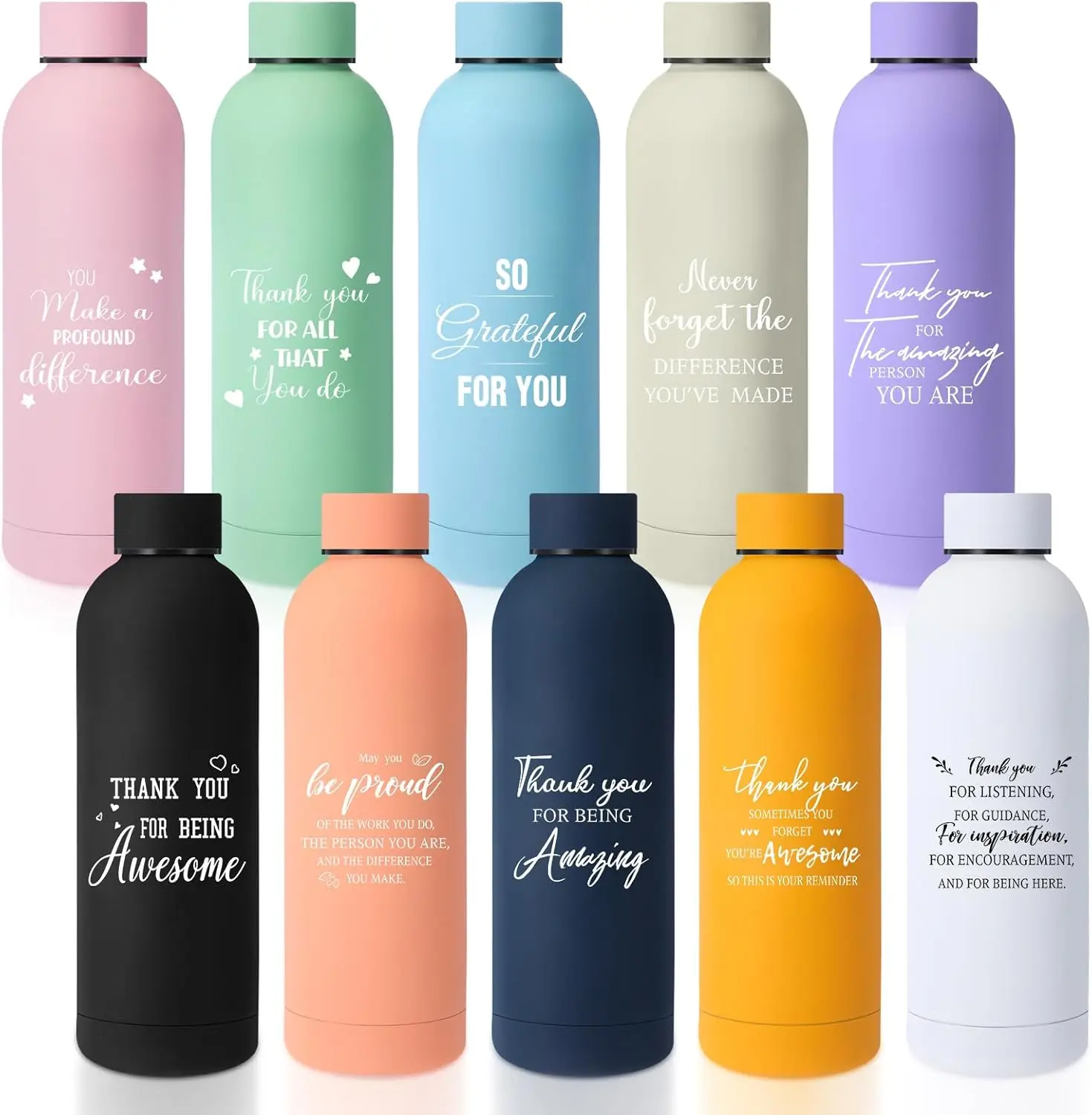 

17 oz Stainless Steel Water Bottle Bulk 10 Pack Employee Appreciation Gifts Thank You with Inspirational Quotes for Coworker