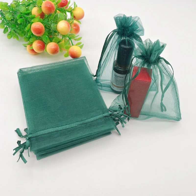 

100pcs Gift Bag Wedding Packaging Pouches Blackish Dark Green Organza Bag Jewelry Drawstring Storage Bags Mesh Organza Gift Bags