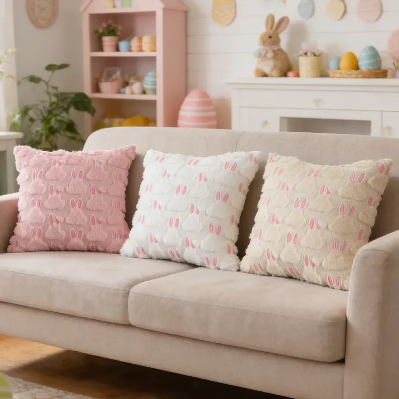 Cross-border Easter two-color quilted plush pillow modern simple pillow cover living room sofa cushion by pillowcase