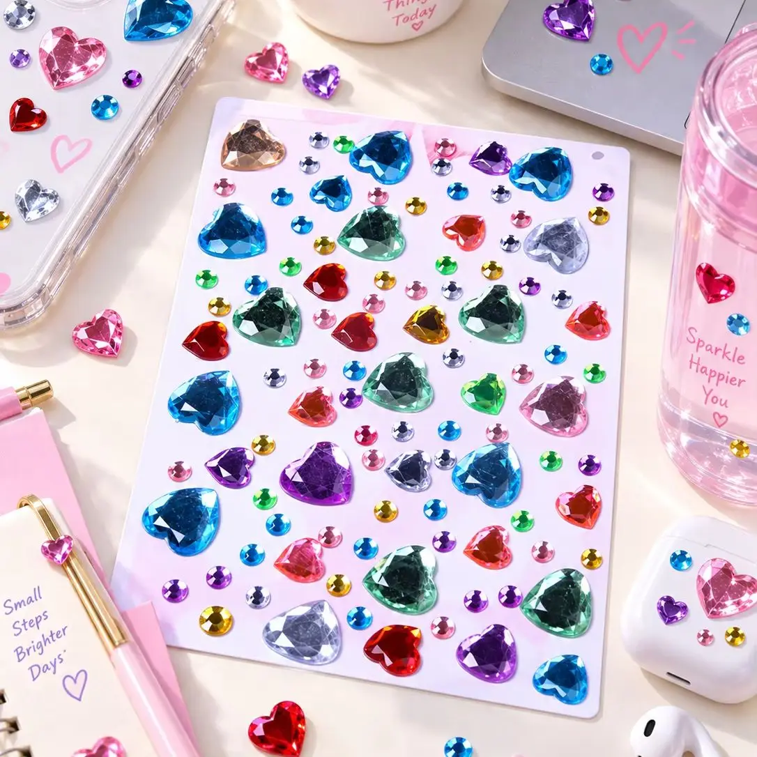 1PC/4PCSColorful Crystal Gem Stickers, Heart Star Flower Rhinestone Deco Stickers For DIY Scrapbook, Notebook, Cards, Phone Case
