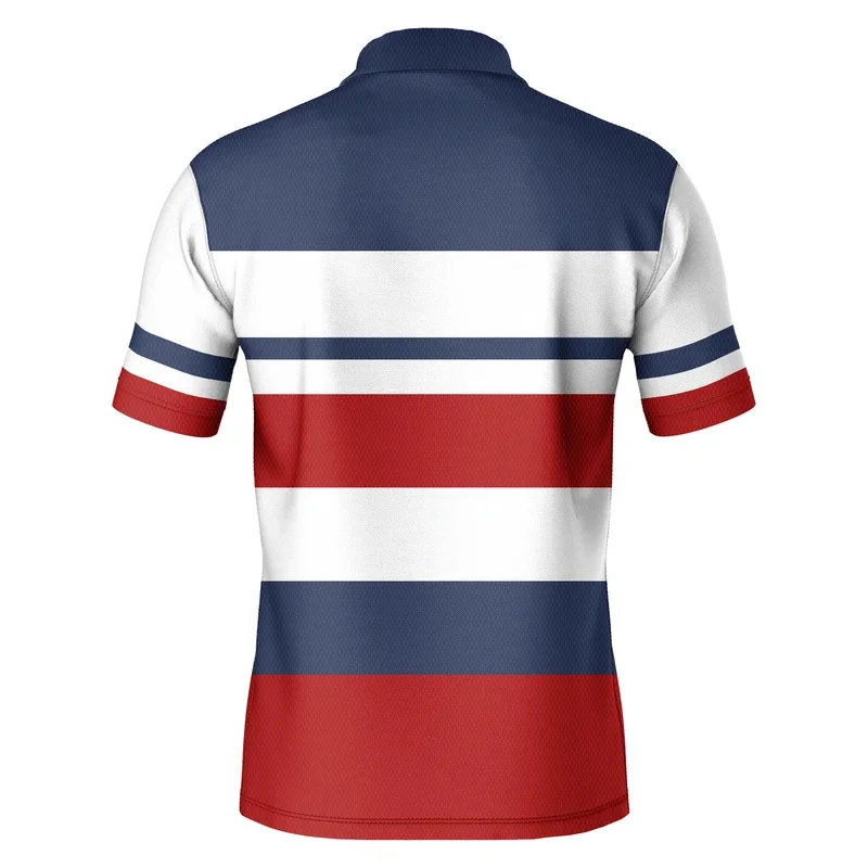Men's Polo shirt, Summer Outdoor Casual round-neck short-sleeved Striped top, Printed Oversized Style Loose T-shirt, men's Cloth