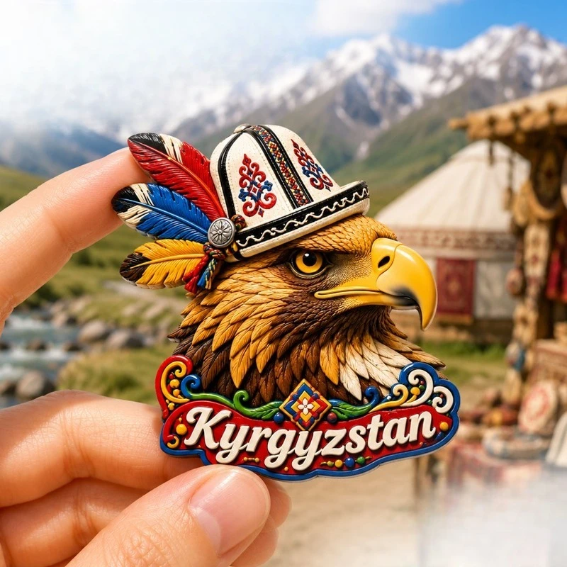 Kyrgyzstan Falcon Nomad Fridge Magnet - Majestic 3D Central Asian Souvenir Unique Cultural Gift for Travel & Tribal Decor