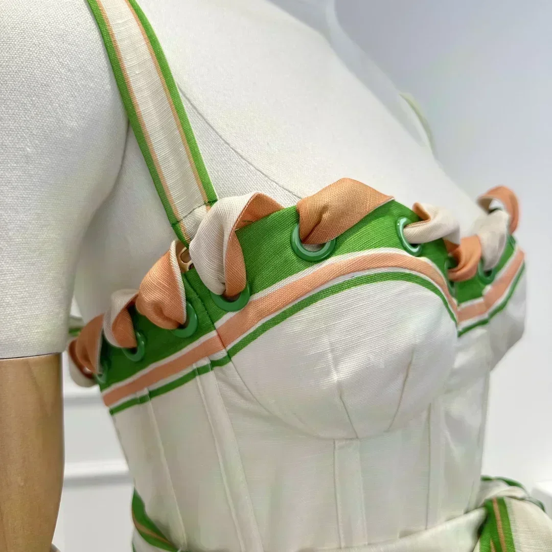 2023 New Arrivals Top Quality Adjustable Eyelets Cross Tie Back Details Self Bow Tie Belt At Side Mini Dress for Lady