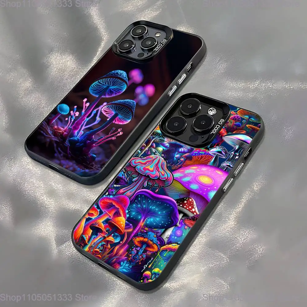 

Trippy Art Mushroom Phone Case For iPhone 16,15,14,13,12,11,Pro,XS,Max,Plus,Mini,SE Black Candy Matte Shockproof Cover