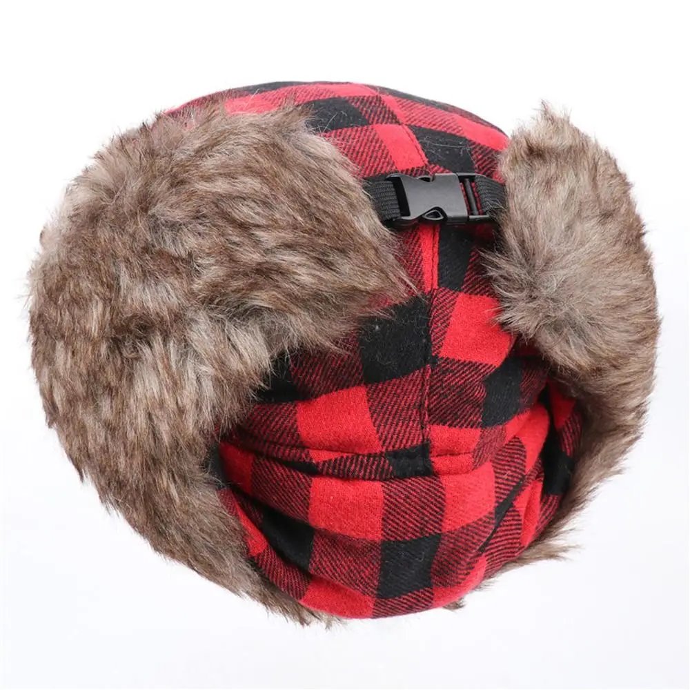 Winter Thicken Driving Russian Plaid Windbreak Trapper Pilot Caps Korean Beanies Hats Men Hats Earmuff Hats Earflap Caps