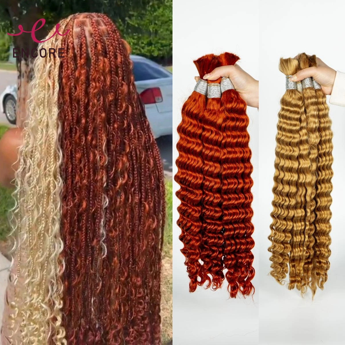 2 4 Bundles Ombre Ginger Orange Color Matc 100% Human Hair Bundles Braiding 28 Inch Deep Wave Curly Hair Bulk for Boho Braideds