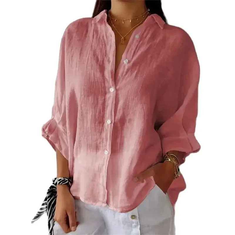 2024 Zomer Nieuw Vetershirt Dames Effen Kleur Katoenen Linnen Blouse Met Halve Mouwen Sweet Style Daily Casual Losse Damestops