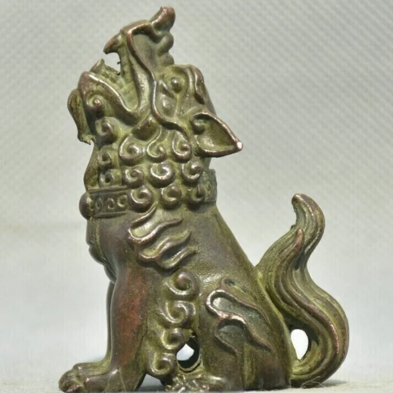 2.6 "البرونزية الصينية فنغشوي تمثال الميمون الحيوان فو فو الكلب الحرس تمثال الأسد #1